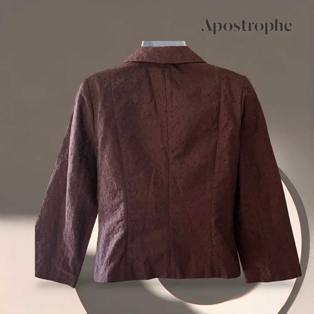 APOSTROPHE Women's Eyelet Button Front Blazer Jacket, Casual, Brown Sz. 2